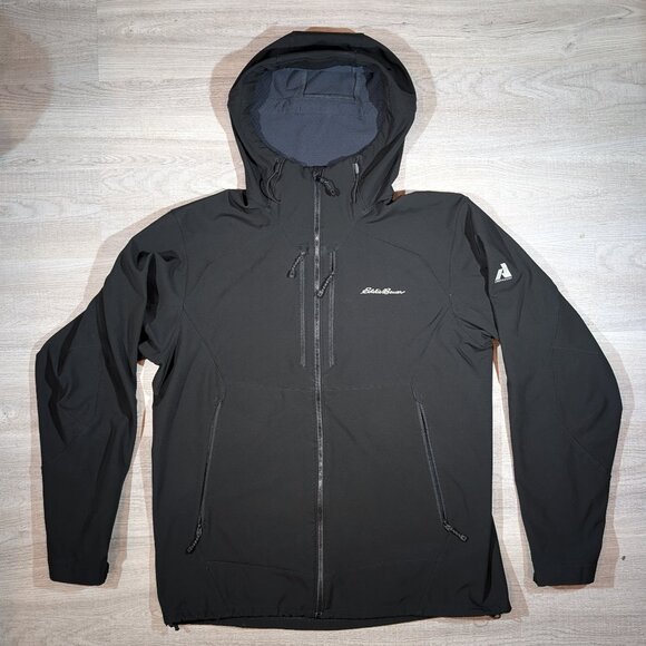 Eddie Bauer First Ascent Softshell Jacket Mens Large L Full Zip Black Hoodie - Picture 1 of 15
